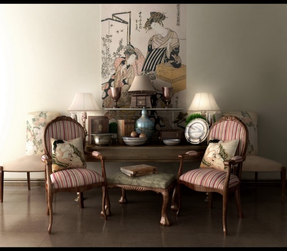 Classic-decor-asian-inspired-designs-striped-chairs-582x509